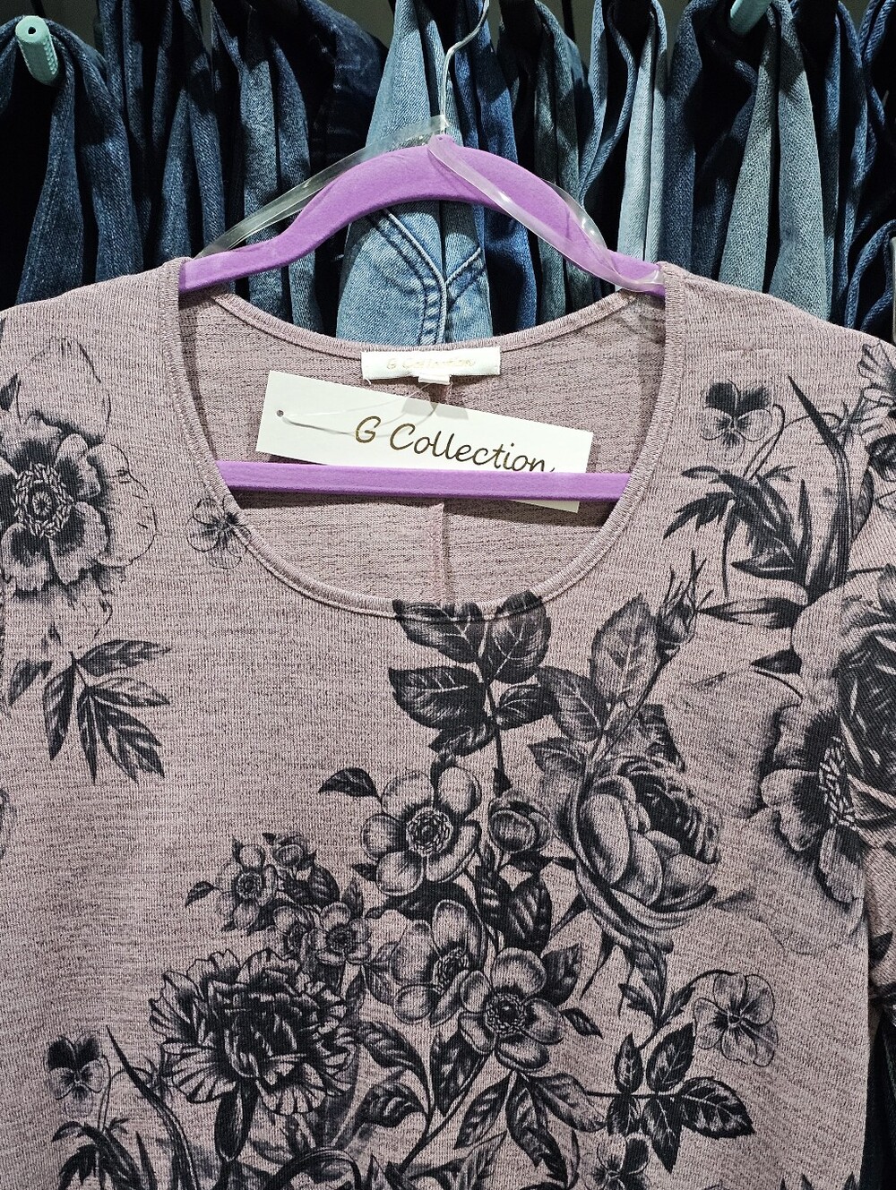 NWT G Collection Pink Mauve Floral Asymmetrical High Low Hem Top 3/4 Sleeve - Picture 2 of 11